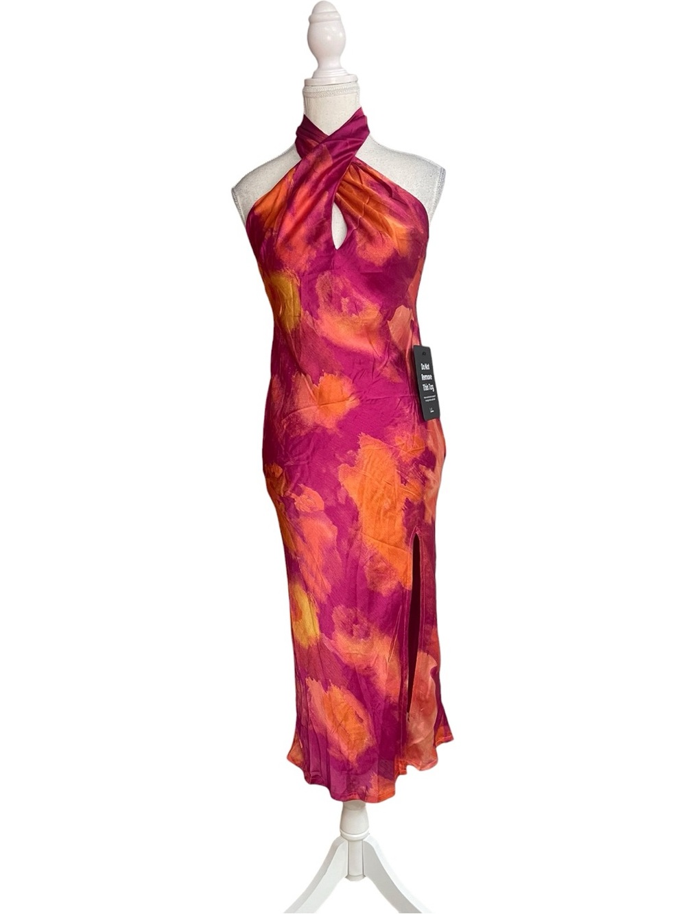 Lulus Beyond Classy Abstract Print Satin Halter Midi Dress Pink Coral